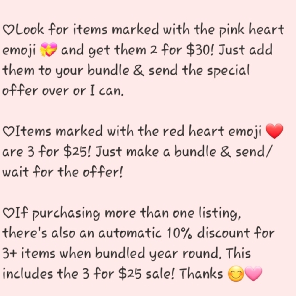 3 for $25, 2 for $30, Bundle & Save! Make An Offer or Counter-Offer!